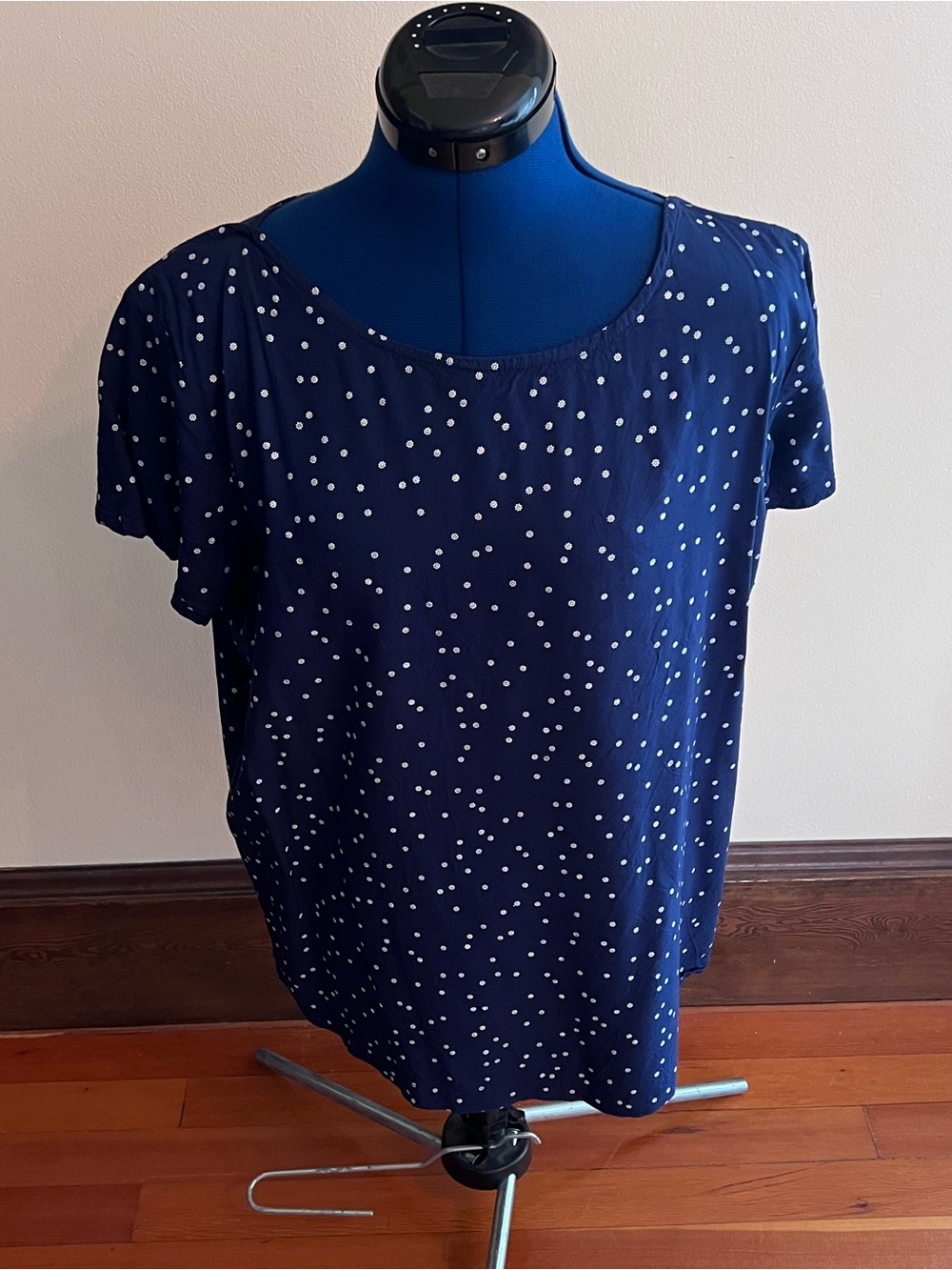 Batela Sea Style Navy Blue Ships Wheels as Polka Dots Blouse Top EU 44 US Large